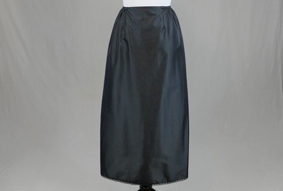 70s Long Skirt Slip - Black Half Slip - Nylon - V… - image 1