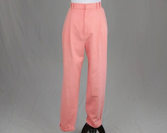 80s Chic Schooners Pants - 31" waist - Peachy Pink - Cuffed, Pleated, High Rise, Tapered Leg - Vintage 1980s - 28.5" inseam