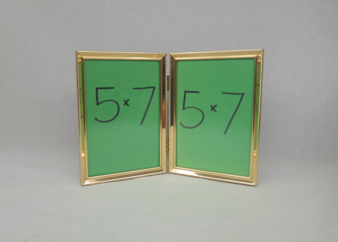 Vintage Hinged Double Picture Frame - Gold Tone Metal W/ Non-glare ...
