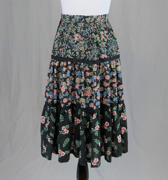 70s Black Floral Skirt 24 Waist Pink Green Blue Brown Full Three Tiered Nicole Sportswear Vintage 1970s XS Etsy Canada