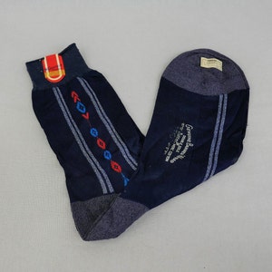 Men's Vintage Dress Socks NOS NWT New Unworn Deadstock Navy Blue w/ Red Wedgefield Kresge's Rayon Cotton Blend Mid-Century Hosiery image 1