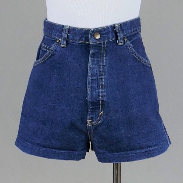 80s Jean Shorts - 26" 27" waist - High Waisted - Dark Wash Cotton Denim Hot Pants - Hunter's Glen - Vintage 1980s - S