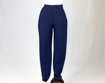 80s Alpenblick Ski Pants - 24" or snug 25" waist - Navy Blue - Stretch Wool - Stirrup Foot - Vintage 1980s - XS