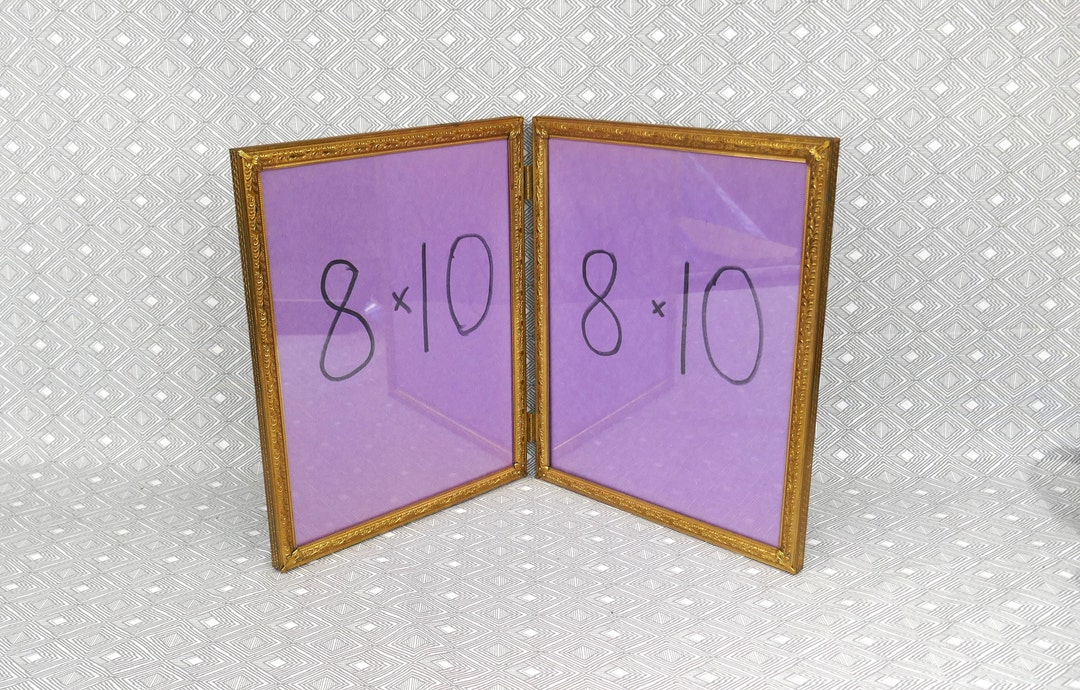 Vintage Hinged Double Picture Frame - Aged Gold Tone Metal W/ Glass ...