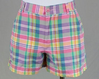 90s Ralph Lauren Plaid Shorts - 25" or snug 26" low waist - Pink Green Purple Orange - Vintage 1990s - Size 0