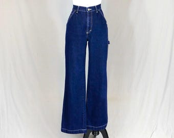Vintage Victoria&#39;s Secret LondonJean Carpenter Jeans - 28&quot; waist - Dark Blue w/ White Stitching - Wide Baggy Leg - 32&quot; inseam