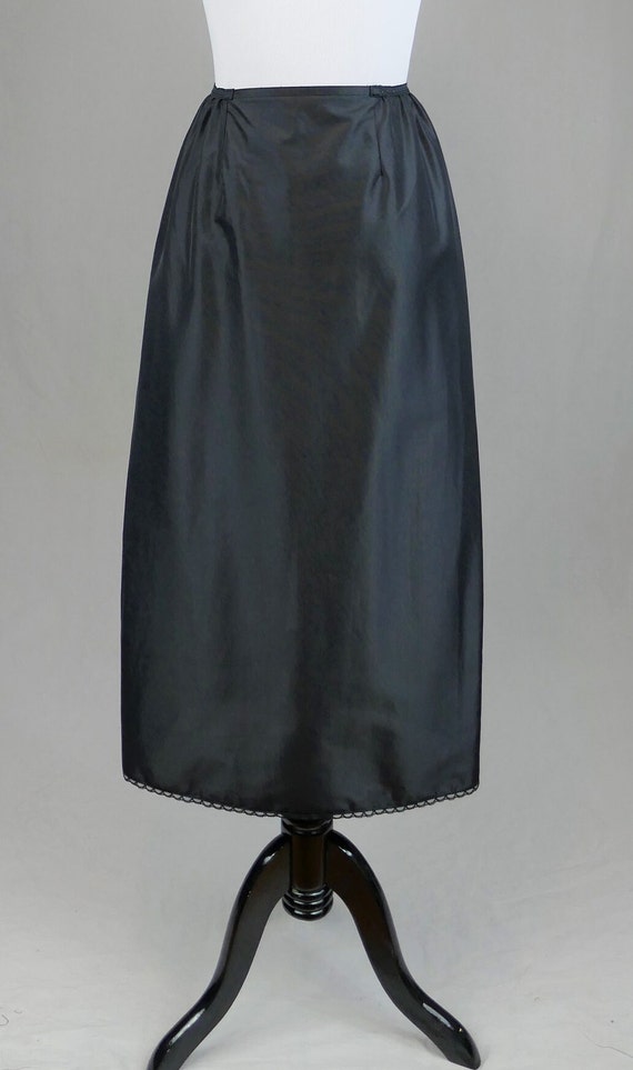 70s Long Skirt Slip - Black Half Slip - Nylon - V… - image 3
