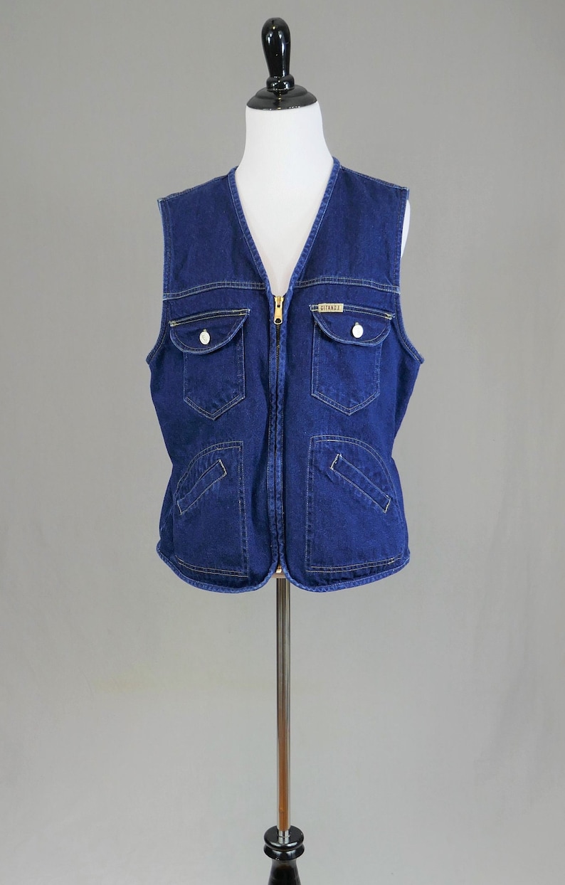 80s 90s Gitano Denim Vest Zip Front Cotton Jean Vintage 1980s 1990s M image 2