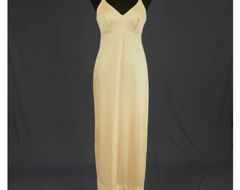 70s Beige Maxi Dress Slip - Thin Lace Trim - Full Slip - Gossard Artemis - Vintage 1970s - Size S 34 36