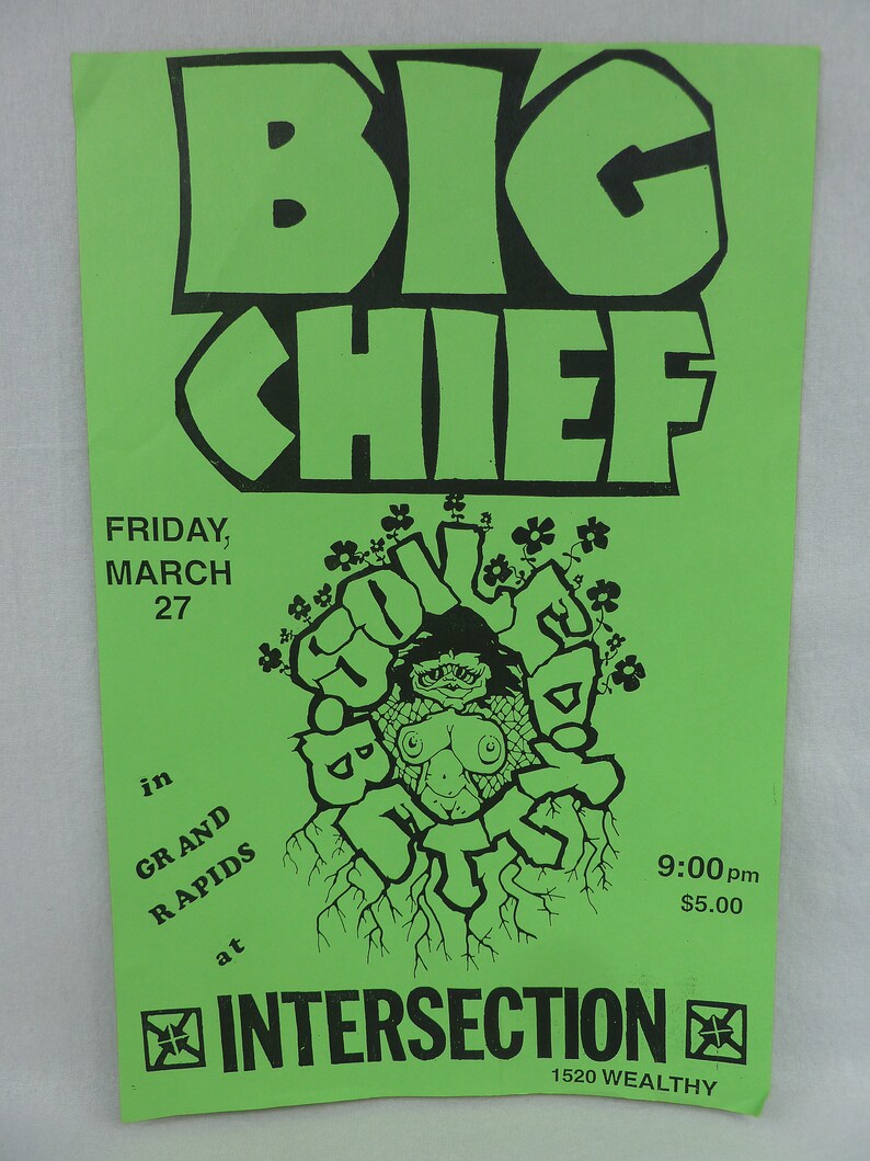 band gig concert flyer Vintage 1980s Punk Flyer Soiled Betty Intersection Grand Rapids 1987 Big Chief original flyer