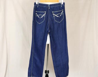 80s Sears Blue Jeans - 30" waist - Denim Pants - Embroidered Pockets  - High Rise, Straight Leg - Vintage 1980s - 30.5" inseam