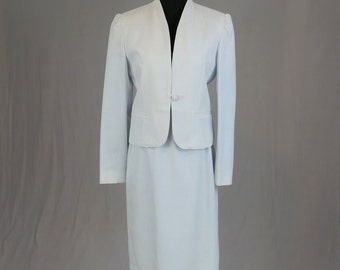 80s Pale Blue and White Striped Skirt Suit - Vintage 1980s - XS S