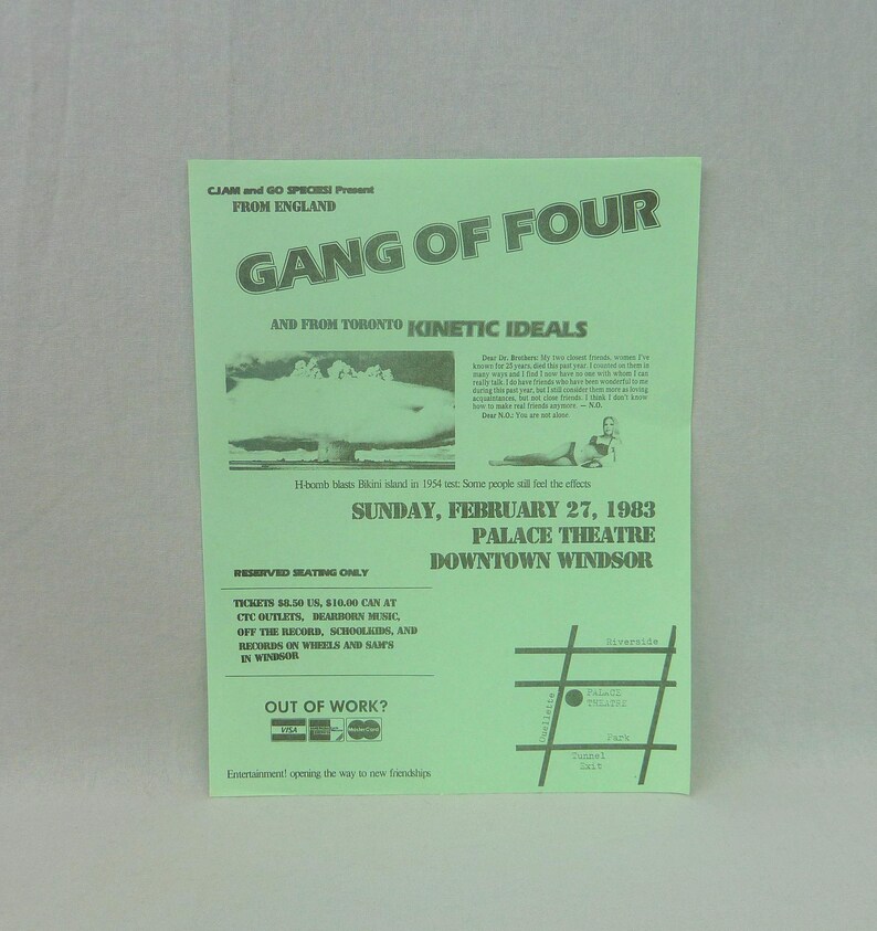 Gang of Four original flyer Vintage 1980s Flyer Post-Punk concert gig flyer Windsor Ontario Canada 1983
