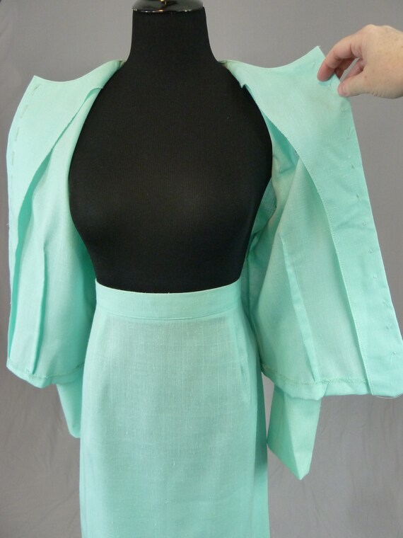 80s Deadstock Skirt Suit - Light Minty Blue - Puf… - image 3