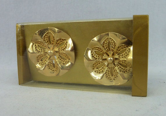 60s Sarah Coventry Earrings in Box - Golden Allur… - image 1