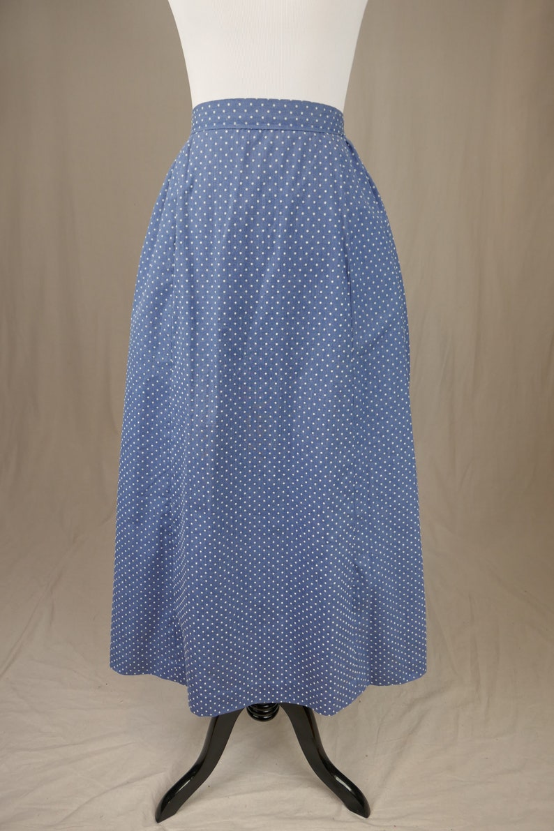Vintage Lady's Skirt and Man's Waistcoat Set for Costume Light Blue w/ White Flocked Polka Dots 24 waist skirt, 42 chest vest image 6