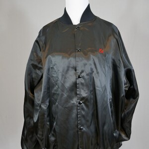 Ed's Vintage Chi-Chi's Satin Bomber Jacket Black with Red Snap Front Coat XL image 6