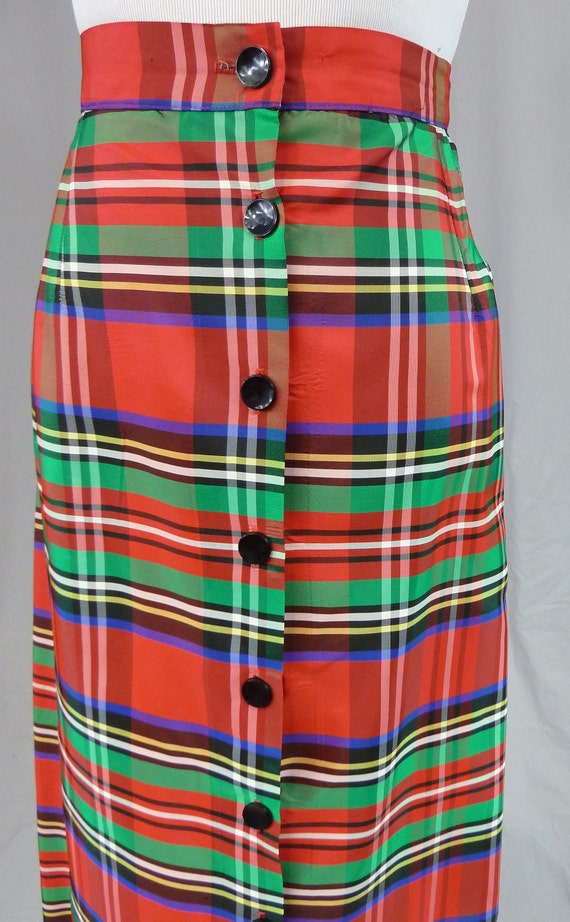 60s 70s Plaid Taffeta Maxi Skirt - 29" waist - Re… - image 3
