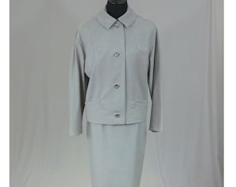 Vintage Skirt Suit - Light Gray Wool w/ Wonderful Blue Lining - Golet James Baldwin - Nice Quality - 60s 1960s - S