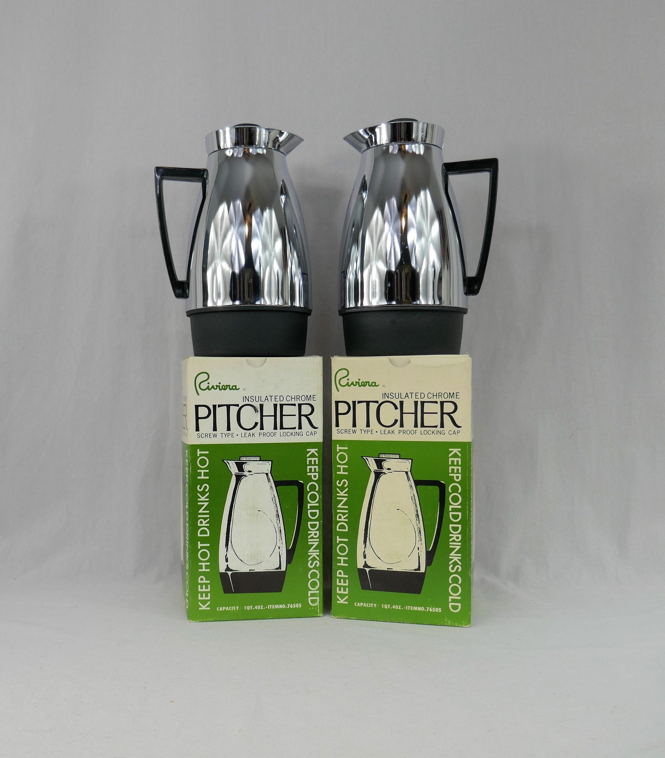 Lot of Two 70s Riviera Insulated Chrome Pitchers Hold Hot or 