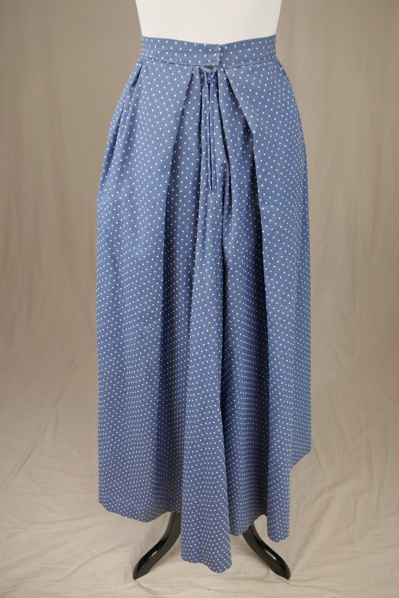 Vintage Lady's Skirt and Man's Waistcoat Set for Costume Light Blue w/ White Flocked Polka Dots 24 waist skirt, 42 chest vest image 8