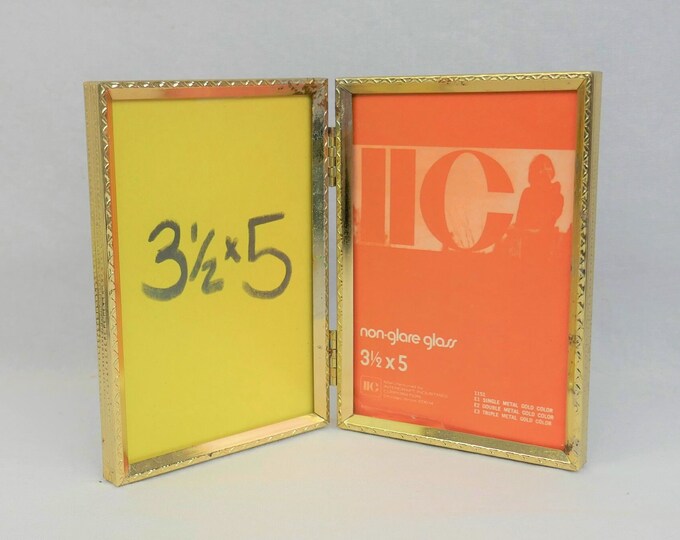 Vintage Hinged Double Picture Frame Gold Tone Metal W/ Non-glare Glass ...