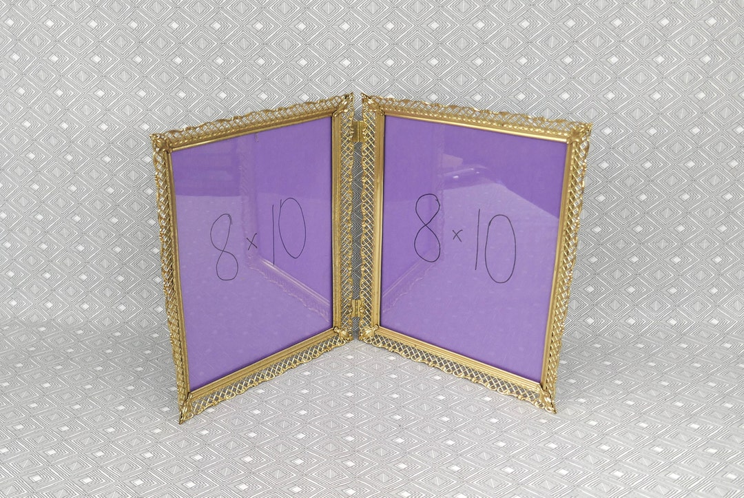 Vintage Hinged Double Picture Frame - Filigree Gold Tone Metal W/ Glass ...