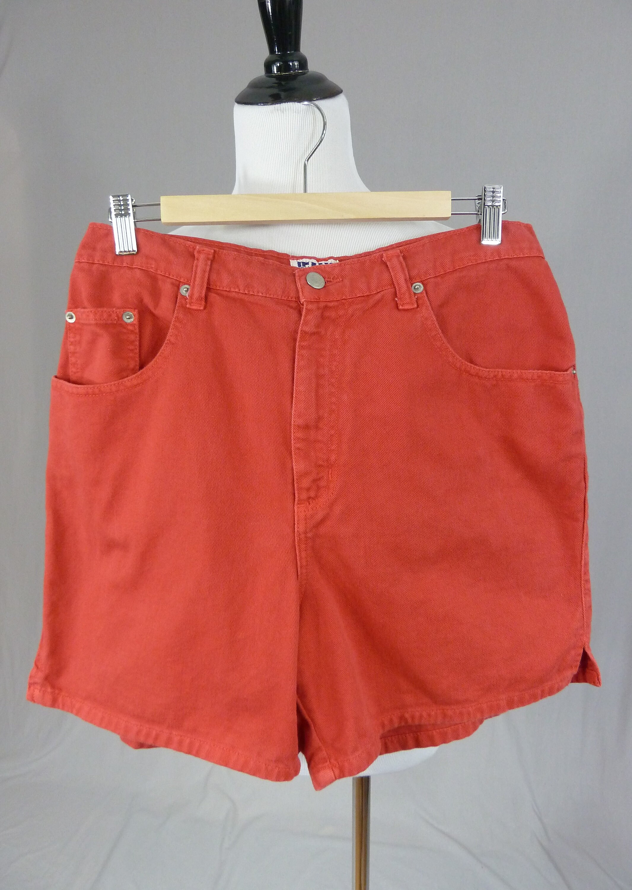 80s Red Jean Shorts 31 Waist High Rise Cotton Etsy