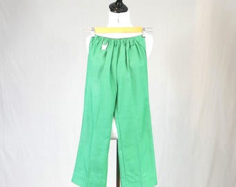 Vintage Girl Scout Pants with Tag - Green Pull-on Elastic Waist - 1960s 1970s - Size 7 - 18" to 30" waist - 21.5" hemmed inseam