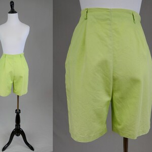 60s Light Green Shorts 26 waist High Waisted Cotton Side Metal Zipper Vintage 1960s image 2