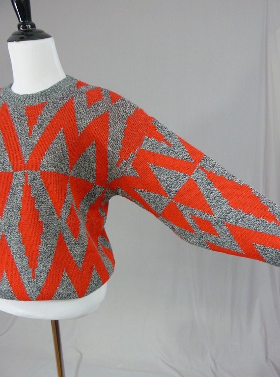 80 Red Gray Diamond Sweater - Letter M Triangles … - image 4