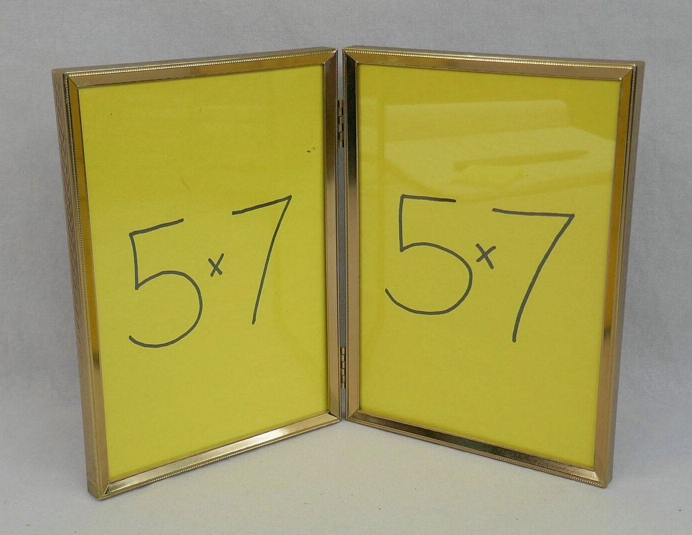 Vintage Hinged Double Picture Frame - Tabletop Gold Tone Metal W/ Glass ...