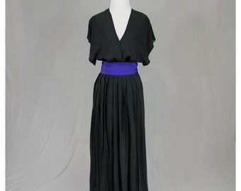 Vintage Issey Miyake Silk Blouse and Wrap Skirt Set - Black Purple Green - S M