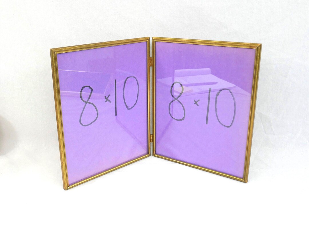 Vintage Hinged Double Picture Frame - Aged Gold Tone Metal W/ Glass ...