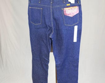 80s Men's Jeans - 36" waist - Deadstock Unworn with Tags - Dark Blue Denim Pants - Rustler from Wrangler - 36x33 - 33" length