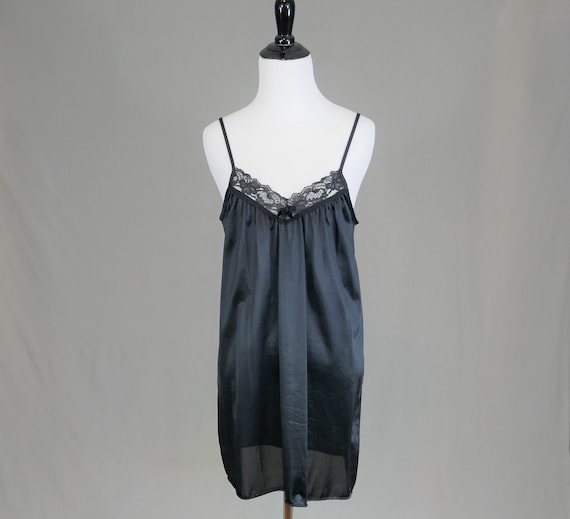 70s Black Nightie - Black Lace Trim - Sears - Vin… - image 1