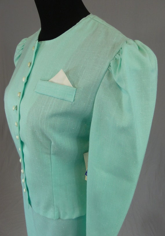 80s Deadstock Skirt Suit - Light Minty Blue - Puf… - image 2