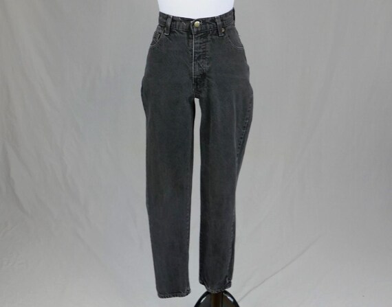 90s Black Jeans 23.5 Waist XXS XS Tapered Leg Cotton Denim  