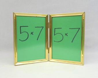 Vintage Hinged Double Picture Frame - Tabletop Gold Tone Metal W/ Non ...