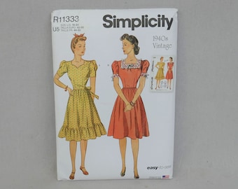 1940s Vintage Repro of 4316 - Misses' 40s Ruffle Hem Dress - UNCUT Simplicity R11333/S9464 - Size U5 16 18 20 22 24 - Sewing Pattern