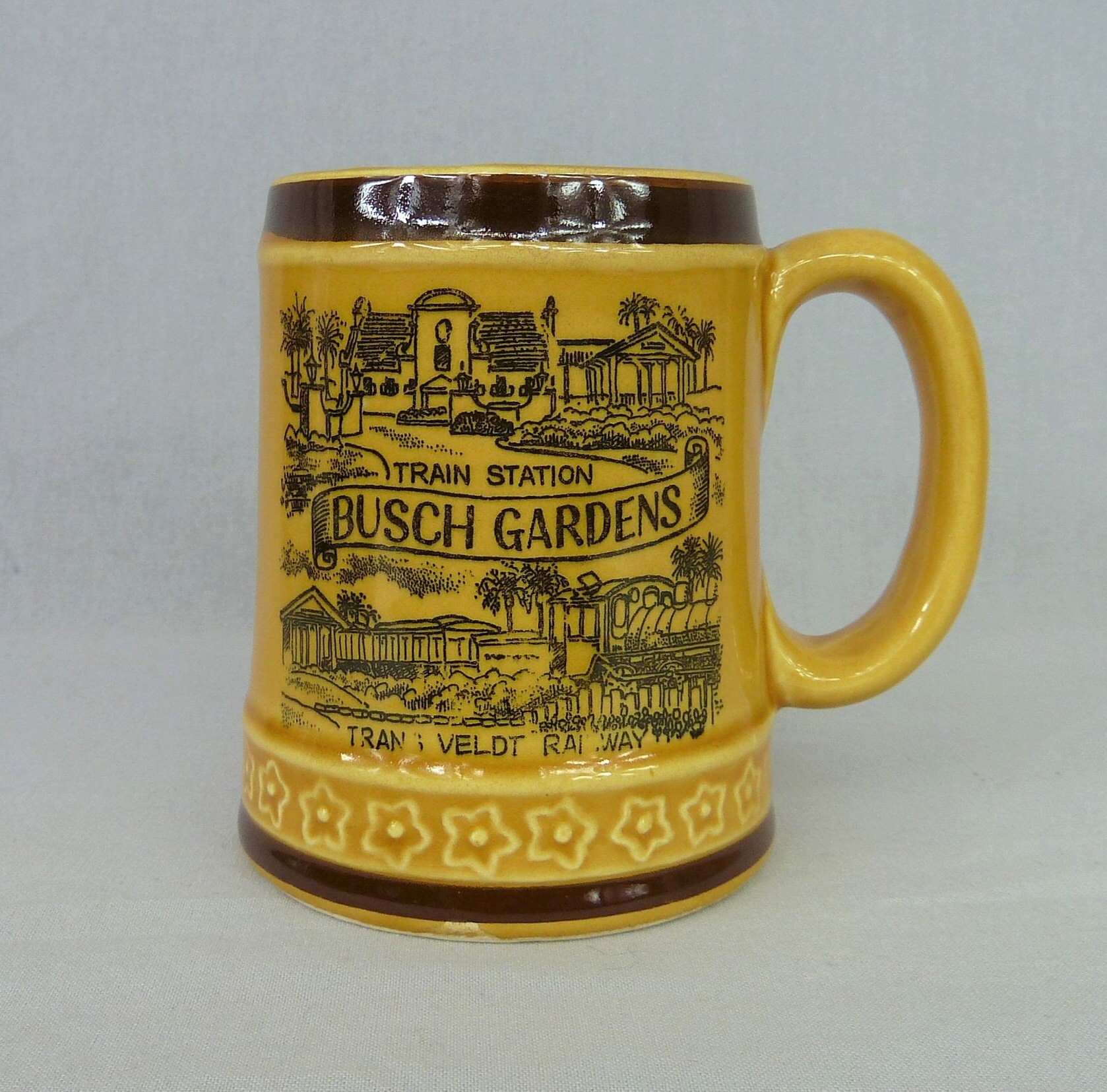 Vintage Busch Gardens Mug Brown Glazed Ceramic Cup w/ Handle Etsy