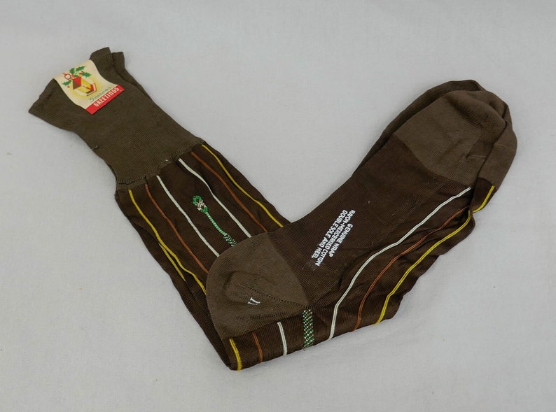 Men's Vintage Dress Socks NOS NWT New Unworn Deadstock Brown w/ Thin Stripes Rayon Cotton Blend Mid-Century Hosiery image 1