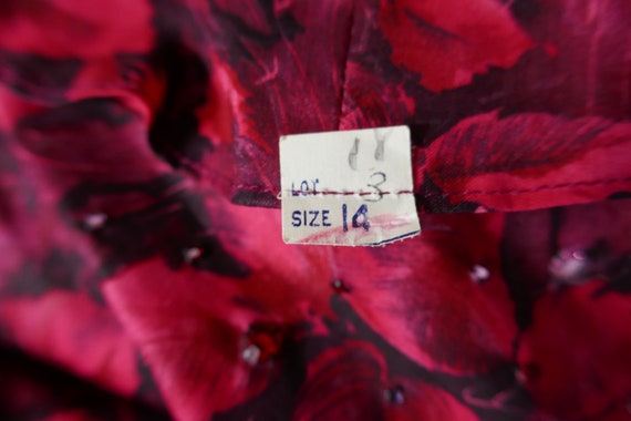 50s Red Leaf Print Dress - Rhinestones - Full Ski… - image 10