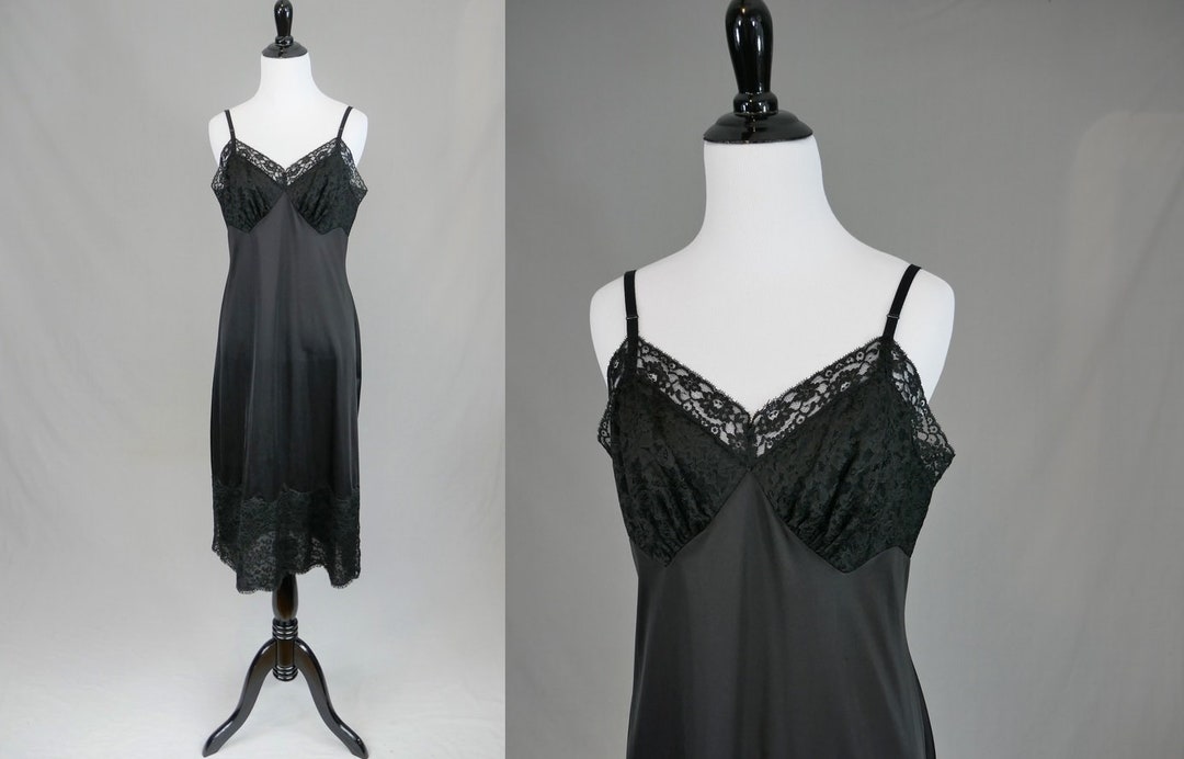 60s Black Slip Lace Trim Full Nylon Dress Slip Vanity Fair Etsy