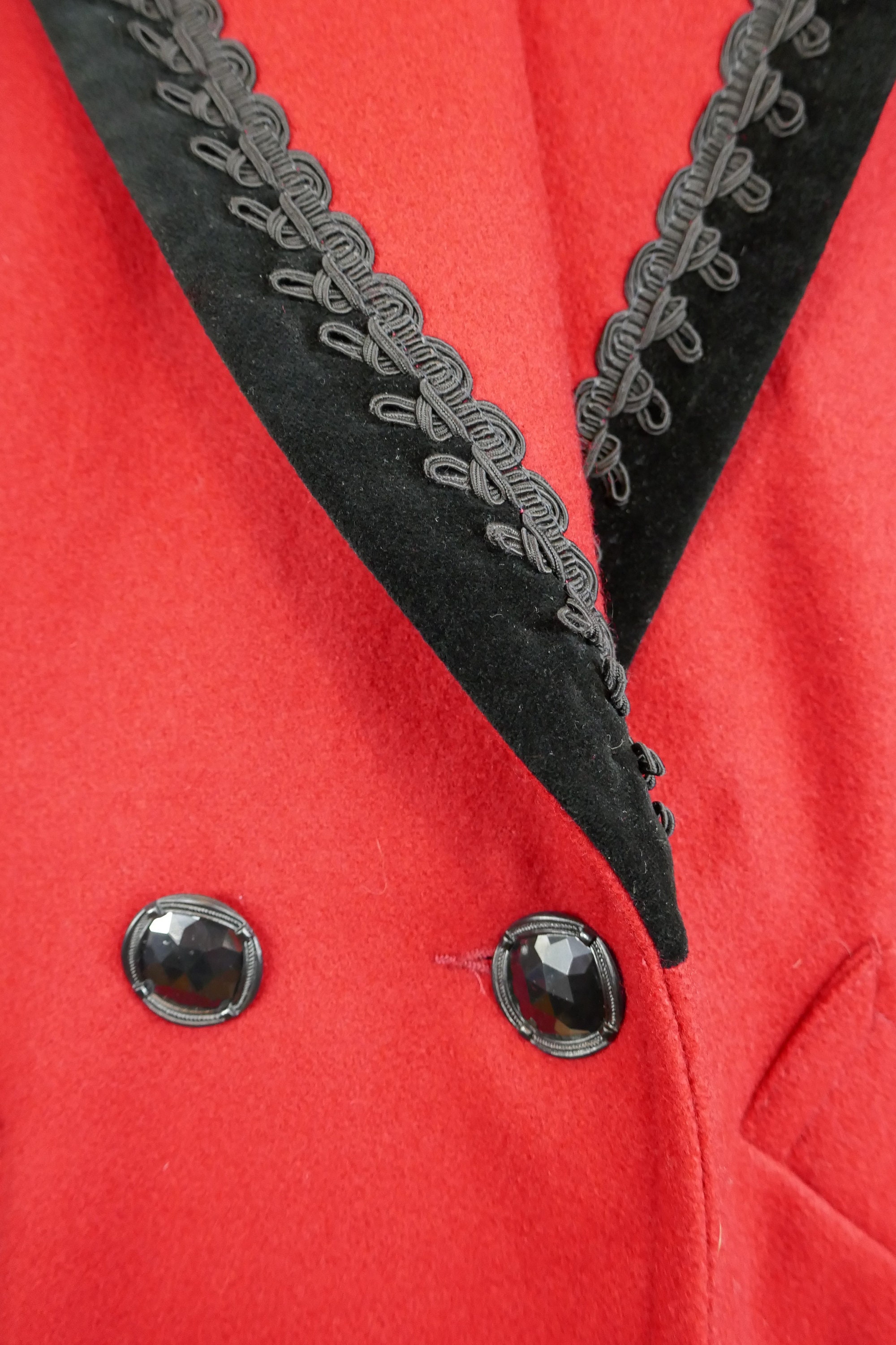 90s NWT Red Wool Coat - Deadstock - Black Velveteen Trim