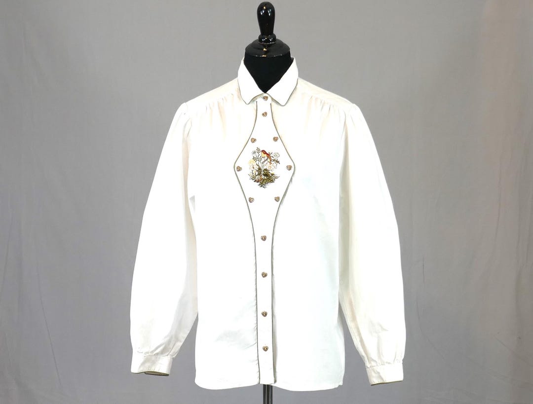 Vintage German Shirt - Arzberger Tracht & Mode - Embroidered Bird