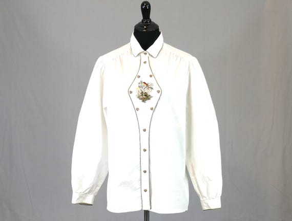 Vintage German Shirt - Arzberger Tracht & Mode - Embroidered Bird