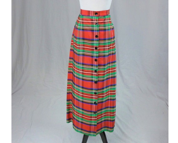 60s 70s Plaid Taffeta Maxi Skirt - 29" waist - Re… - image 1