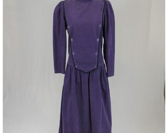 80s Purple Corduroy Dress - Drop Waist - St Simon - Vintage 1980s - S M