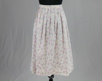 80s Pale Pink Floral Skirt - 27" waist - Pink Green Blue Yellow - Full Cut - Nell Flowers - Vintage 1980s - S